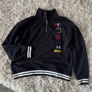 Forever 21 Black Zip-Up Sweater with City Patches